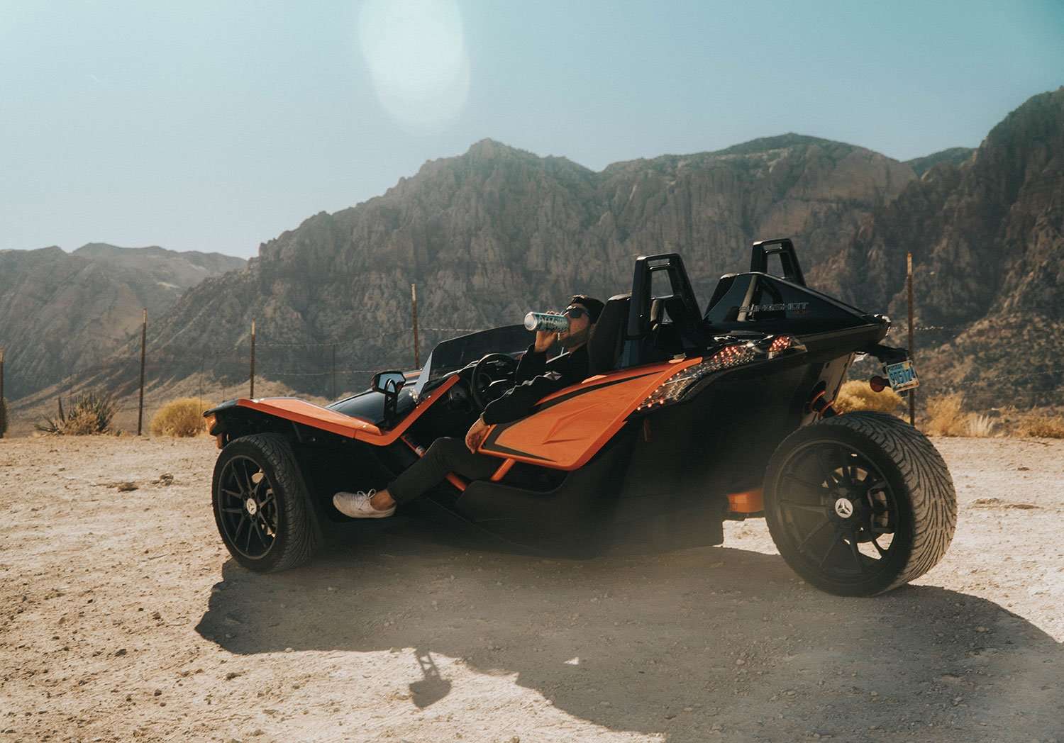 Polaris Slingshot in the desert outside Las Vegas